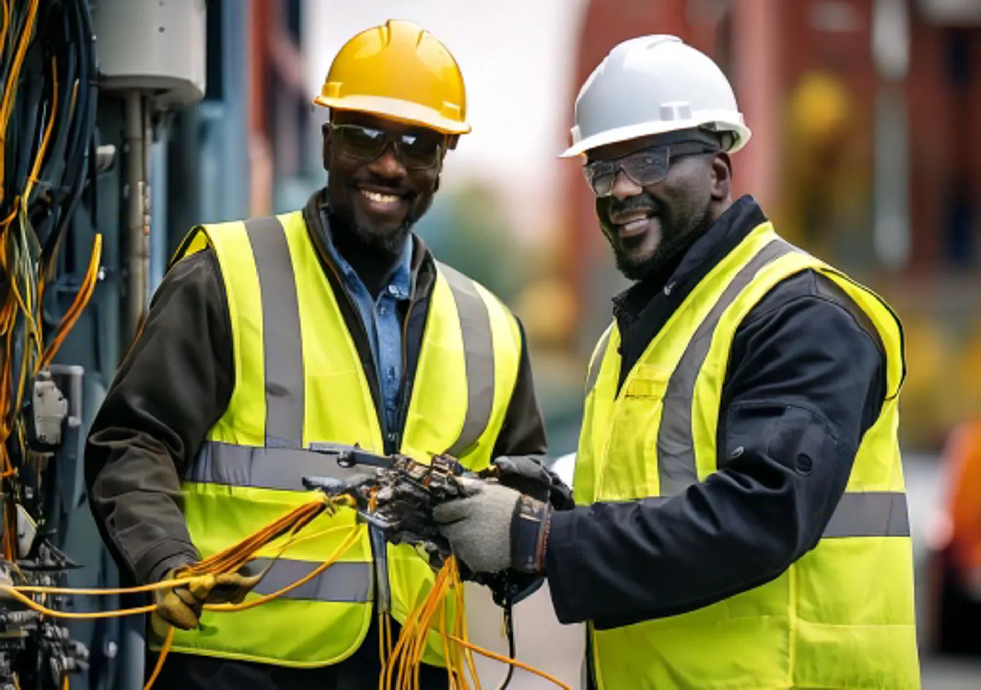 Deux techniciens ivoiriens en intervention sur la fibre optique